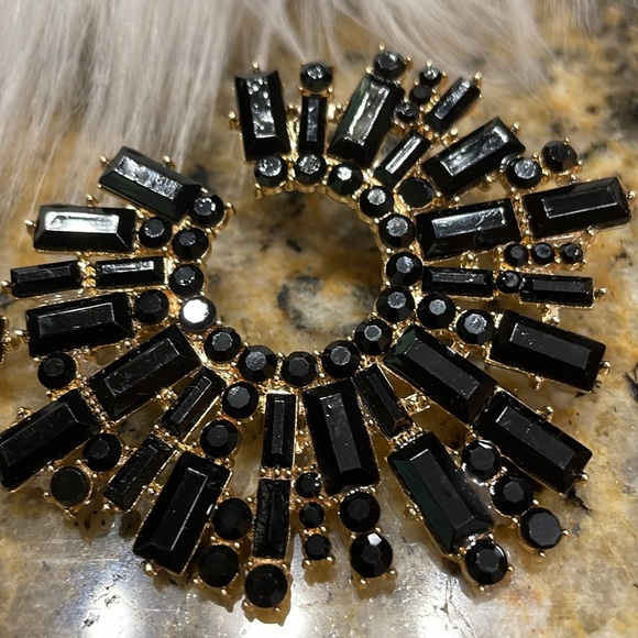 Black Crystal Starburst Oversized Earrings - Picture 13 of 17